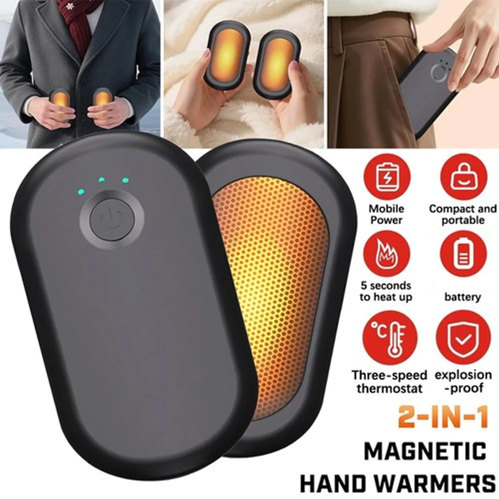 2-in-1 Magnetic Rechargeable Hand Warmer Set (Ergonomic & Portable Pocket Heater)