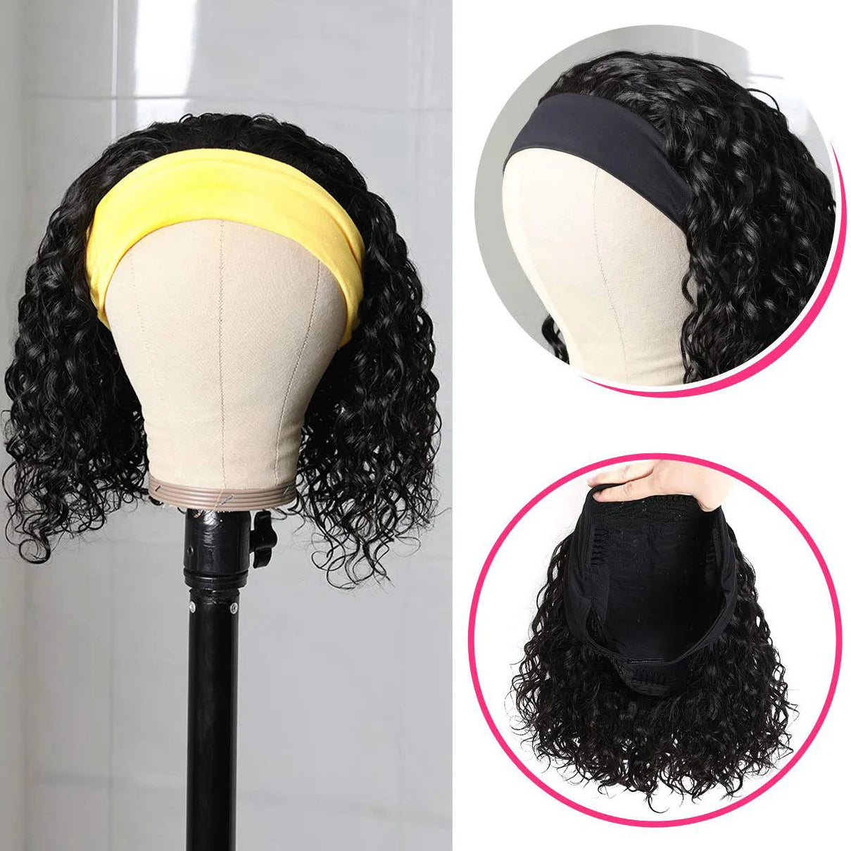 Deep Wave Headband Bob Wig Human Hair