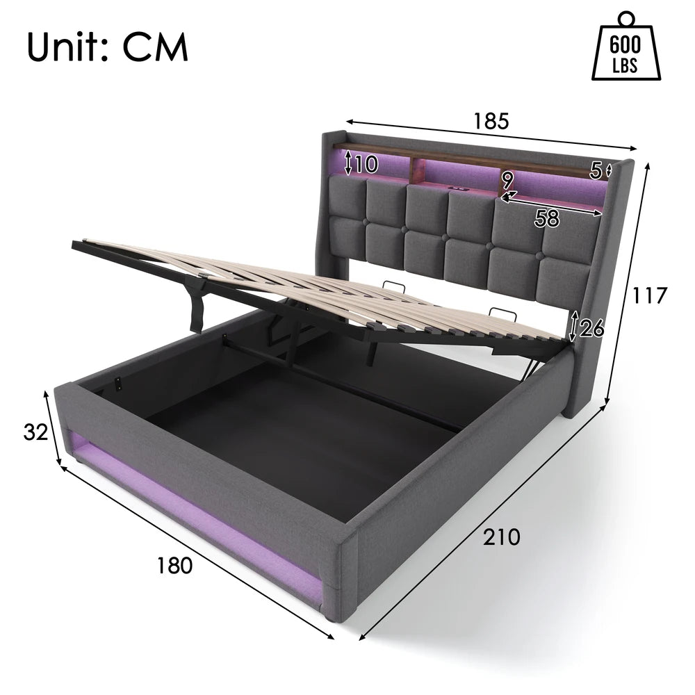 180x200 cm USB charging and lighting LED slaty bed