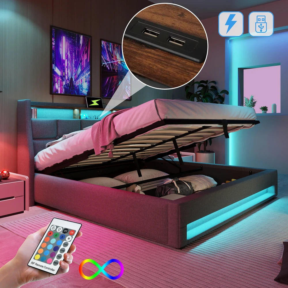 180x200 cm USB charging and lighting LED slaty bed