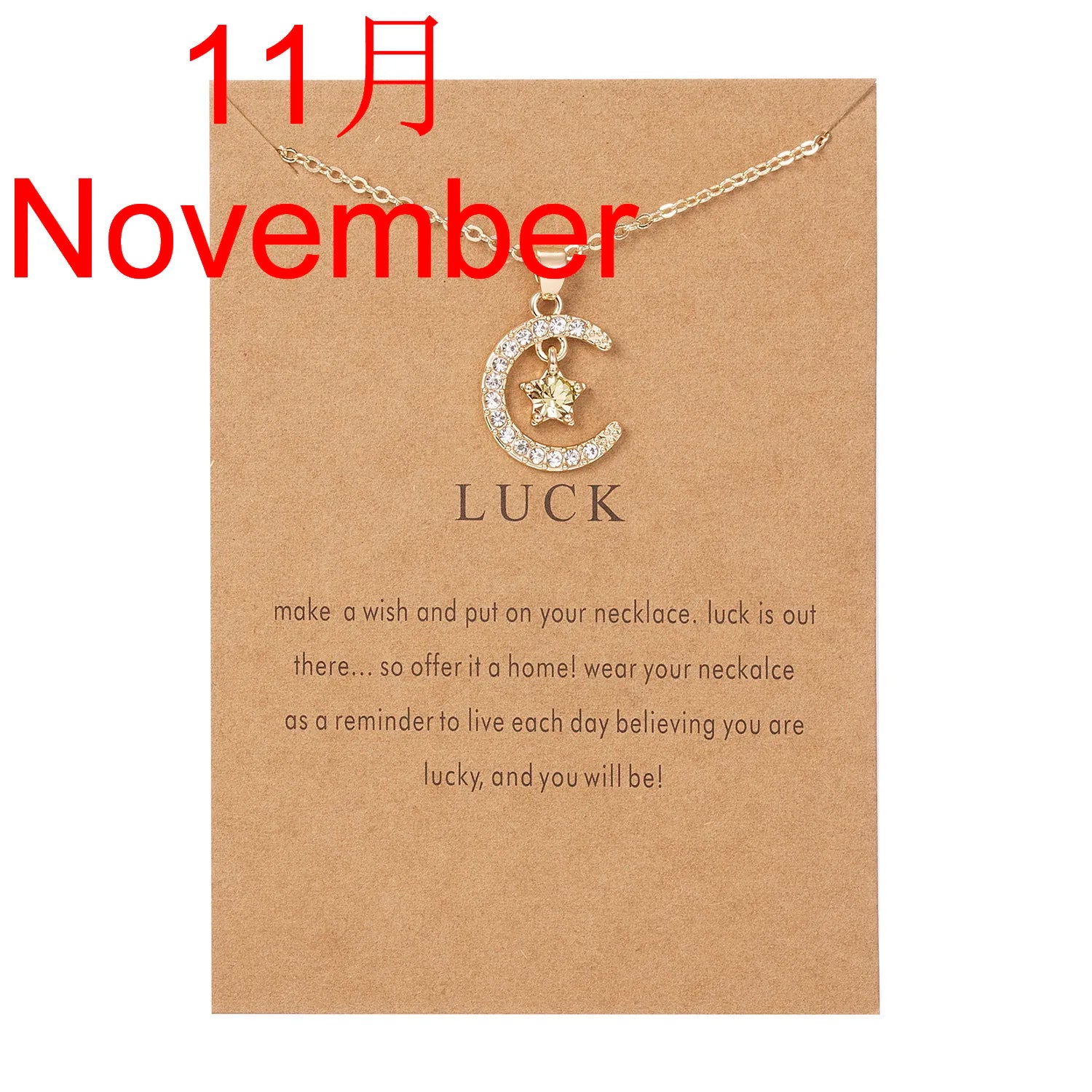 Fashion Birthstone Moon Star Crystal Necklace