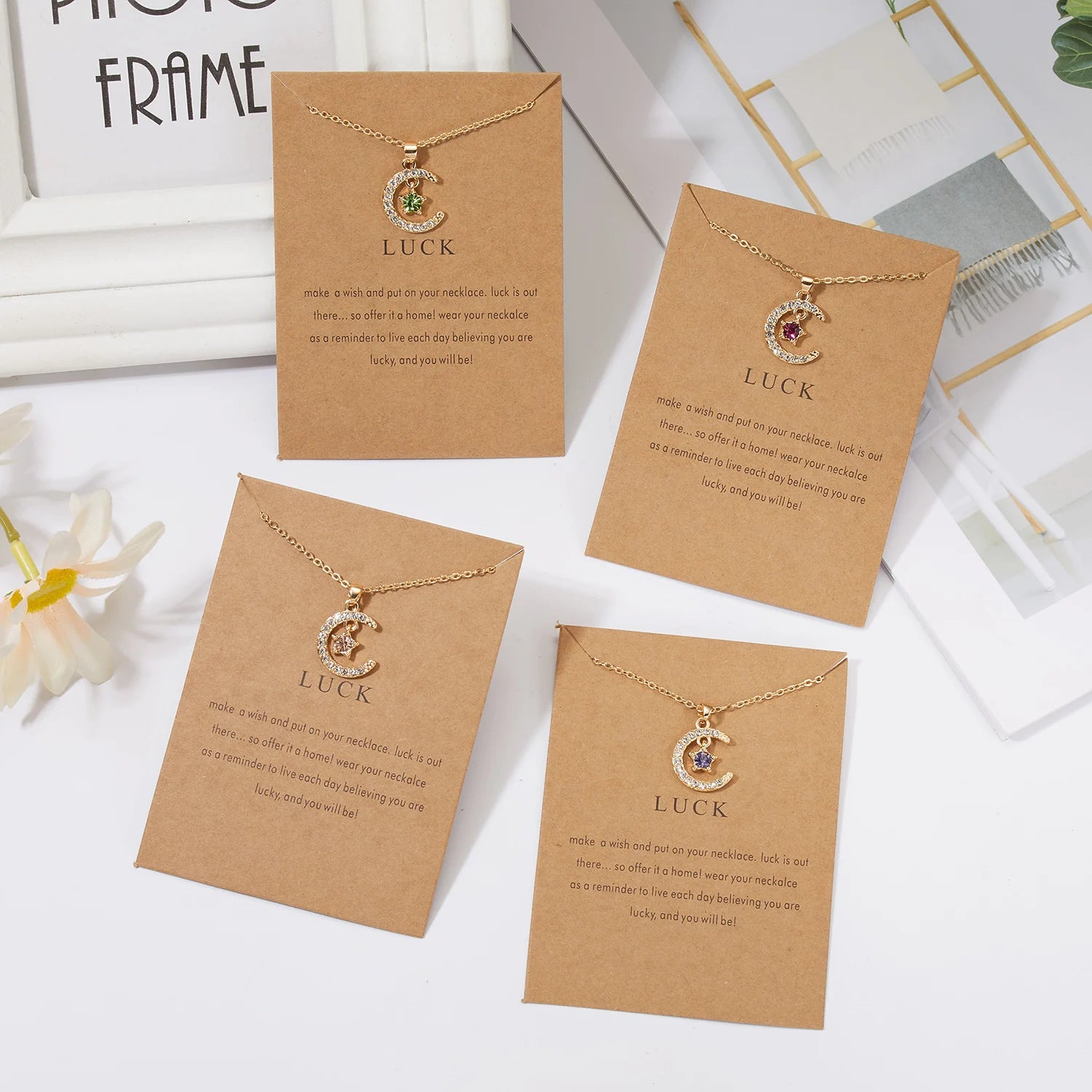 Fashion Birthstone Moon Star Crystal Necklace