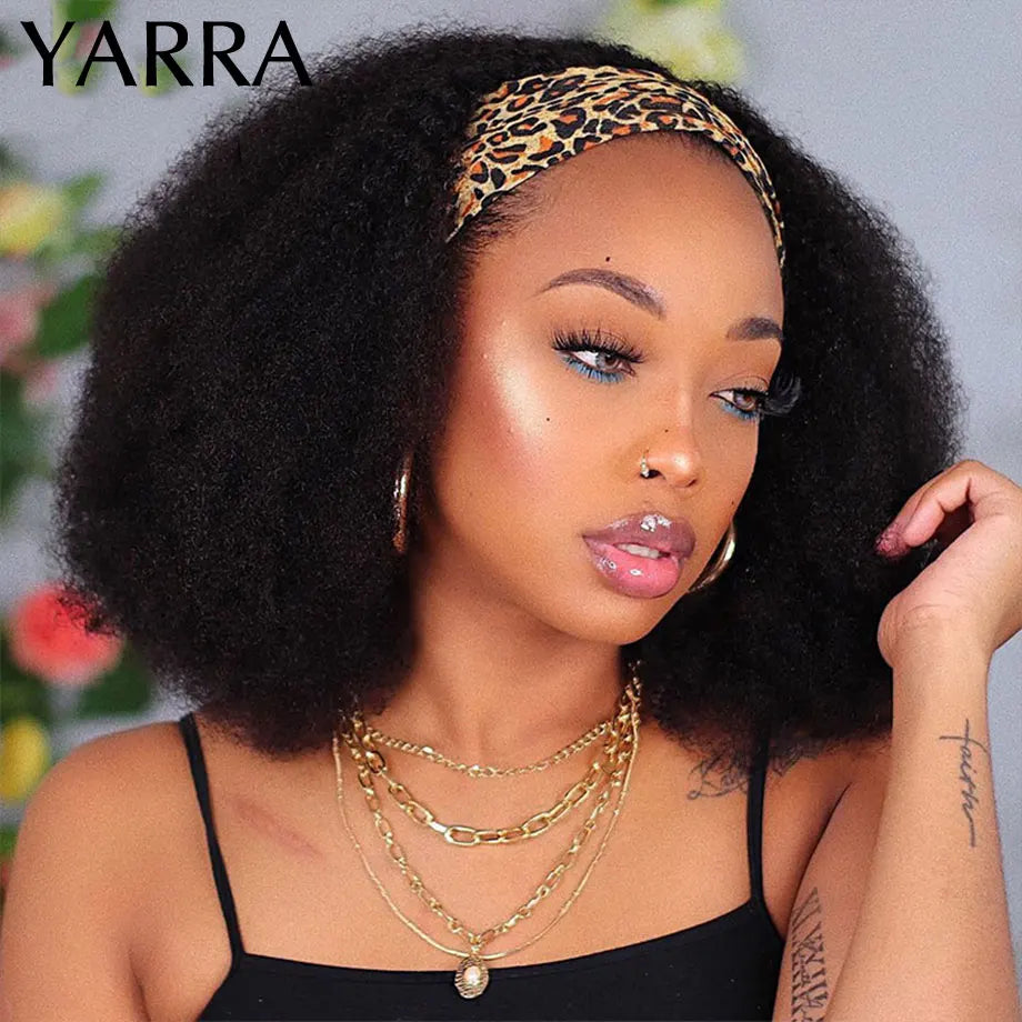 YARRA Afro Kinky Curly Human Hair Headband Wig
