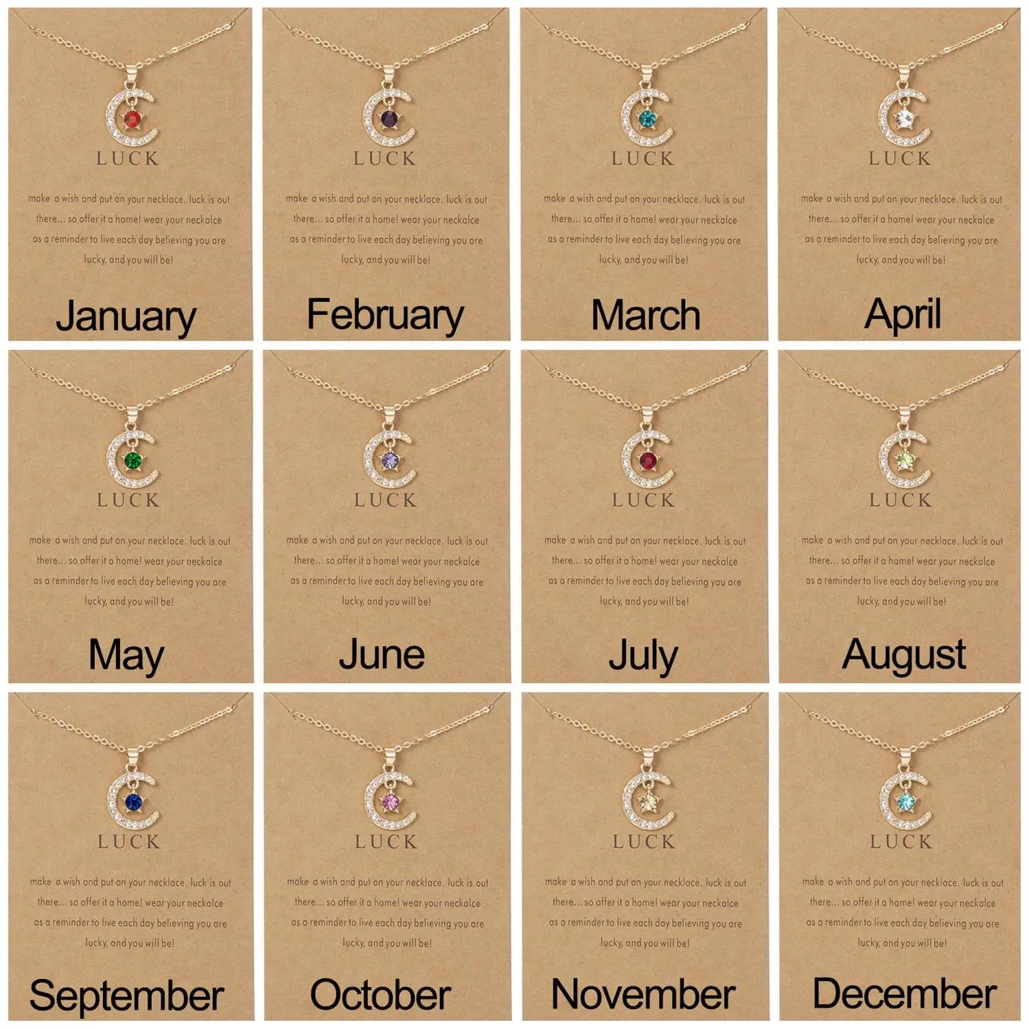 Fashion Birthstone Moon Star Crystal Necklace