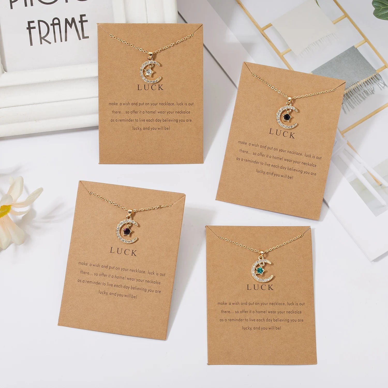 Fashion Birthstone Moon Star Crystal Necklace