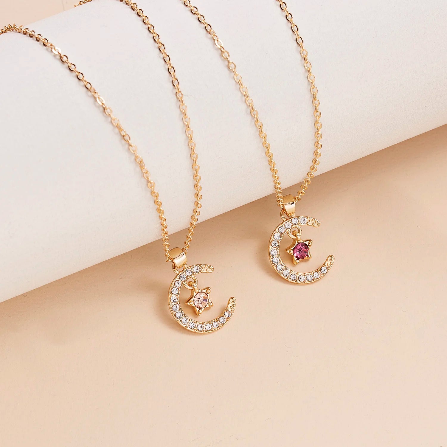 Fashion Birthstone Moon Star Crystal Necklace