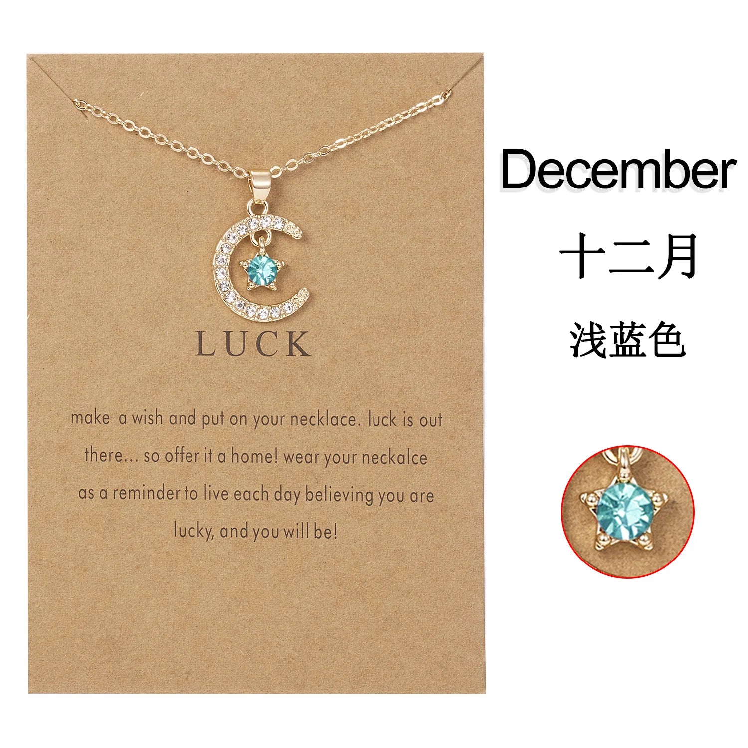 Fashion Birthstone Moon Star Crystal Necklace