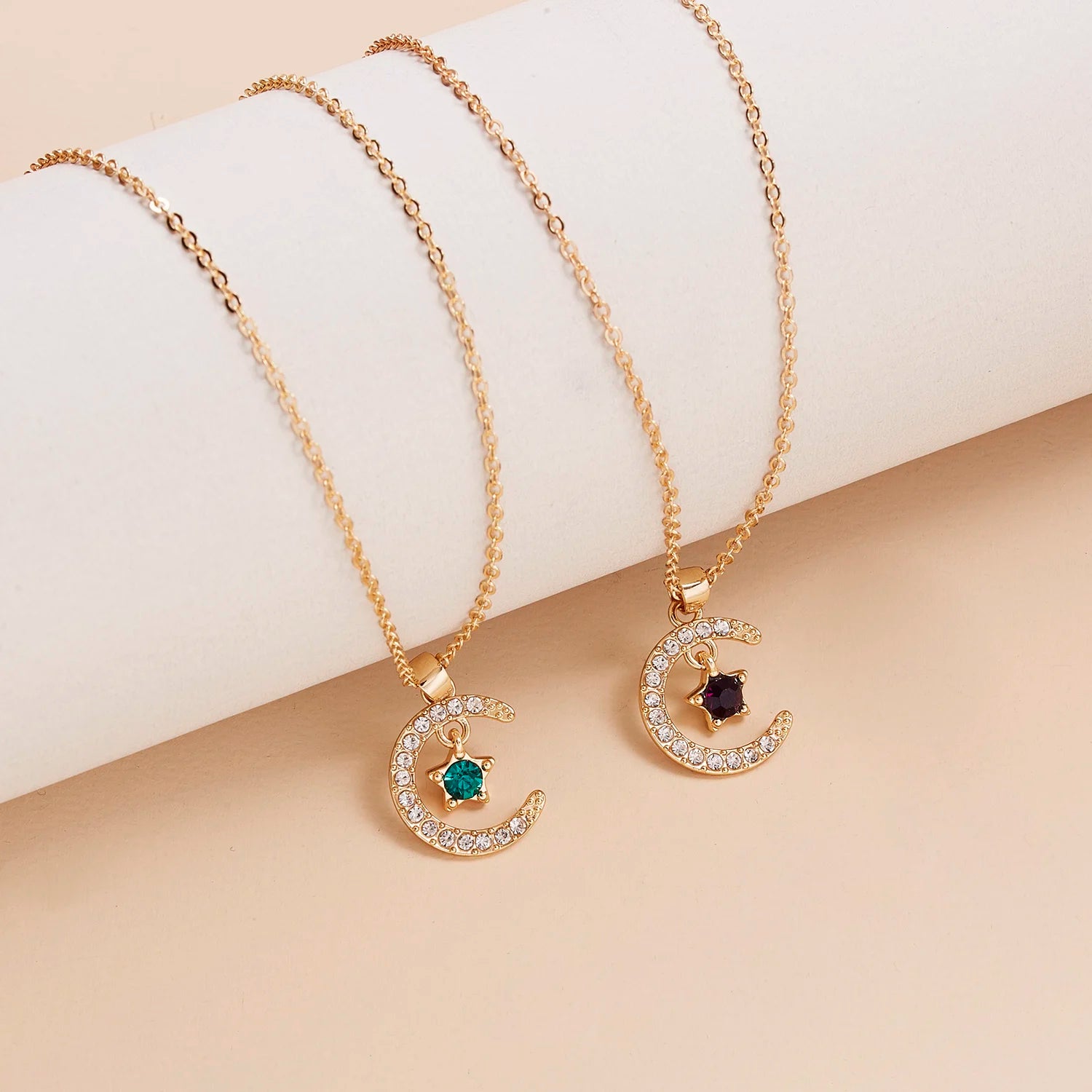 Fashion Birthstone Moon Star Crystal Necklace