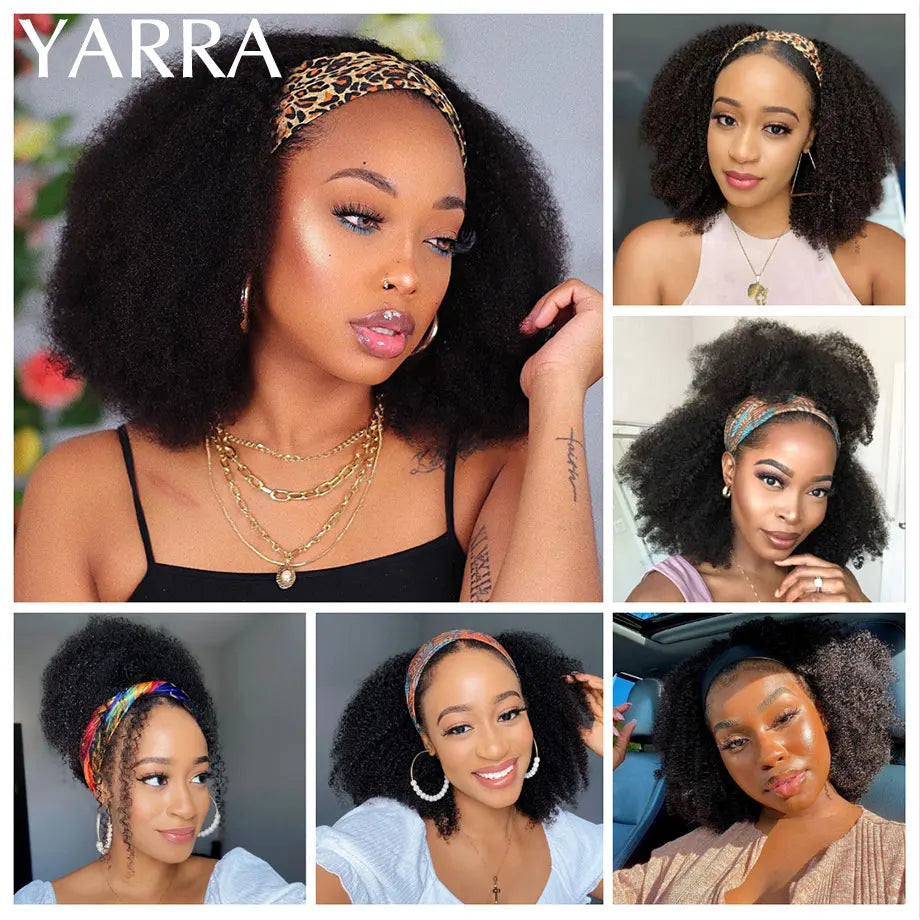 YARRA Afro Kinky Curly Human Hair Headband Wig