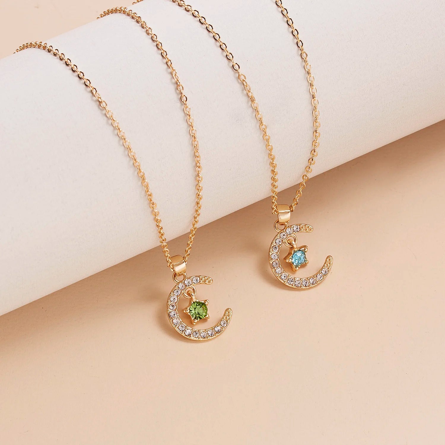 Fashion Birthstone Moon Star Crystal Necklace
