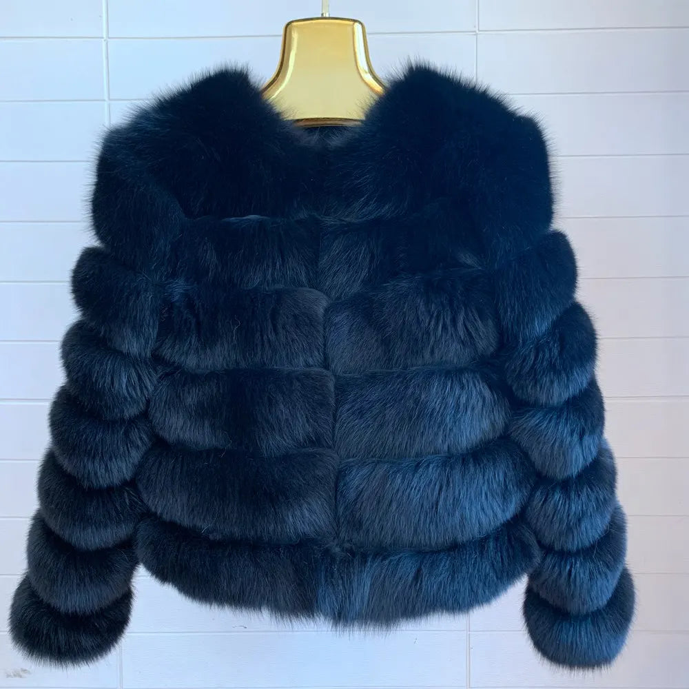 Women natural large wool fox fur coat