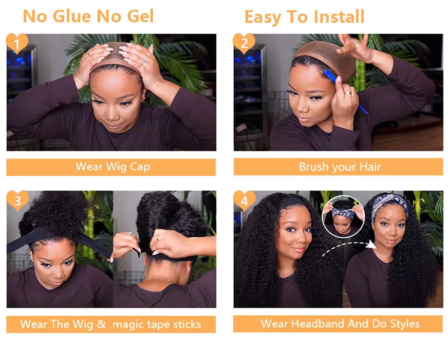 YARRA Afro Kinky Curly Human Hair Headband Wig