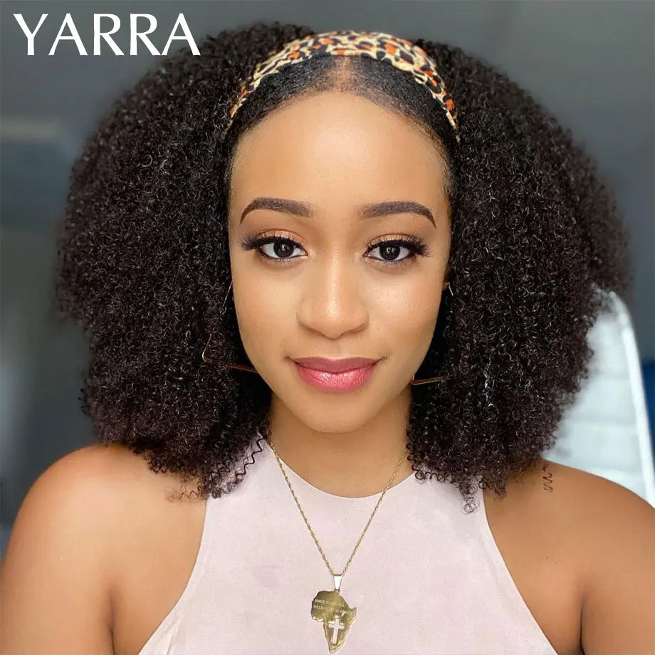 YARRA Afro Kinky Curly Human Hair Headband Wig