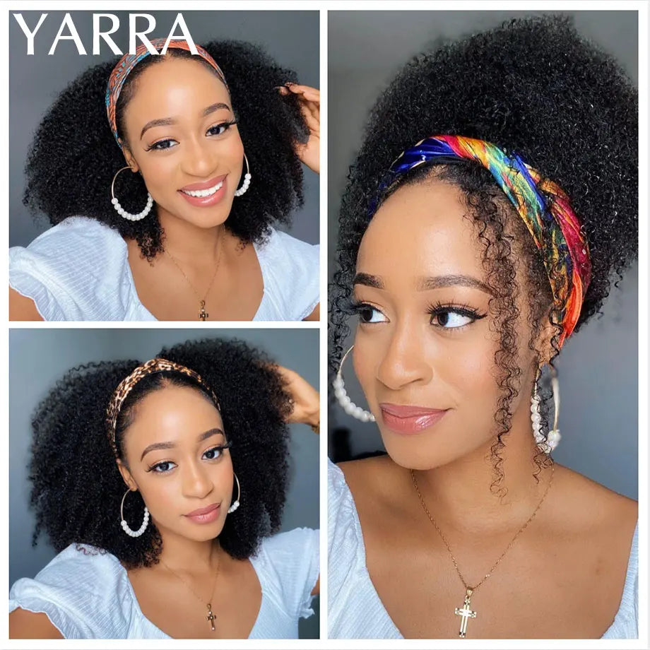 YARRA Afro Kinky Curly Human Hair Headband Wig