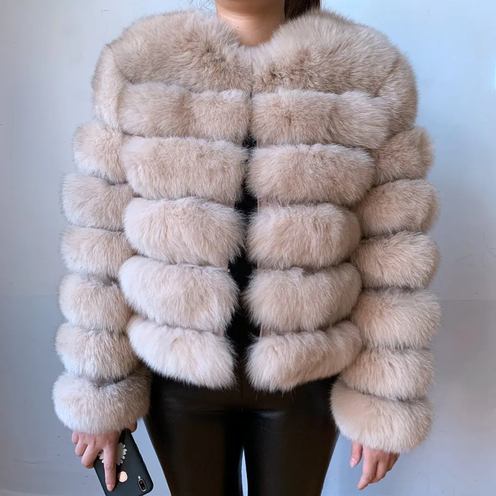 Women natural large wool fox fur coat
