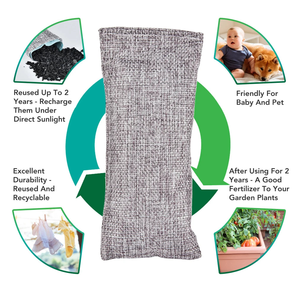 10-Pack Natural Bamboo Activated Charcoal Air Purifying & Odor Absorber Bags
