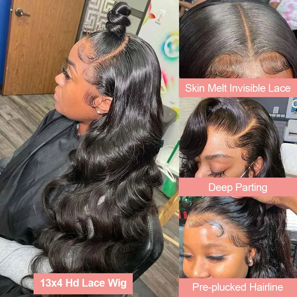 250 Density Body Wave Lace Front Wig 13x4 13x6 40 Inch 5x5 Lace Closure Wig Gluless Transparent Human Hair Lace Frontal Wig Sale