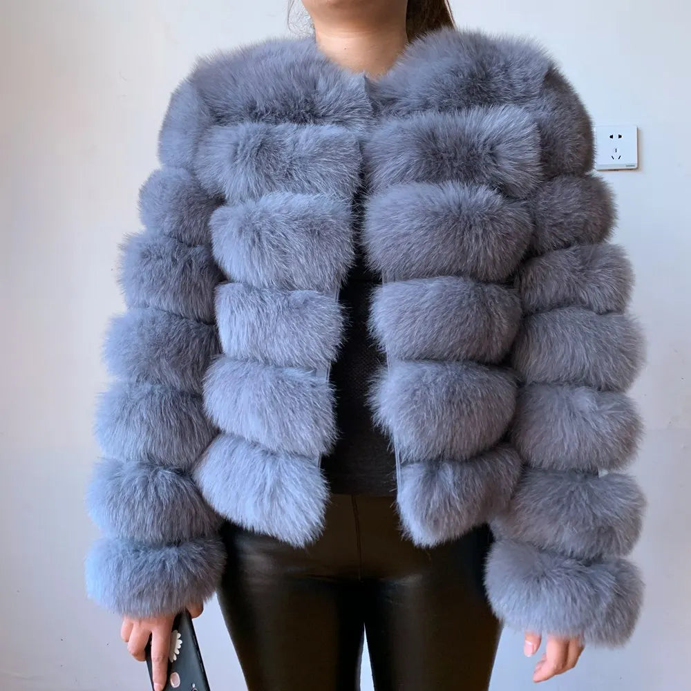Women natural large wool fox fur coat