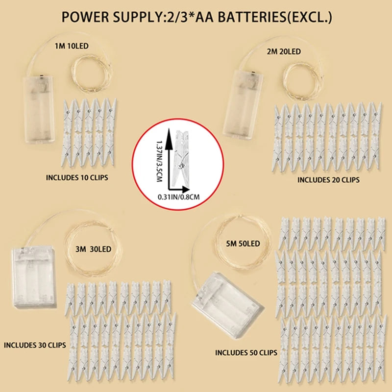 Warm White LED Photo Clip Fairy String Lights (Battery Operated)