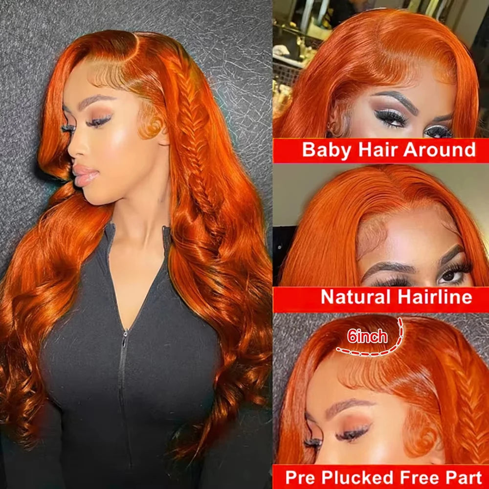 36 Inch Ginger Orange Body Wave Lace Wig