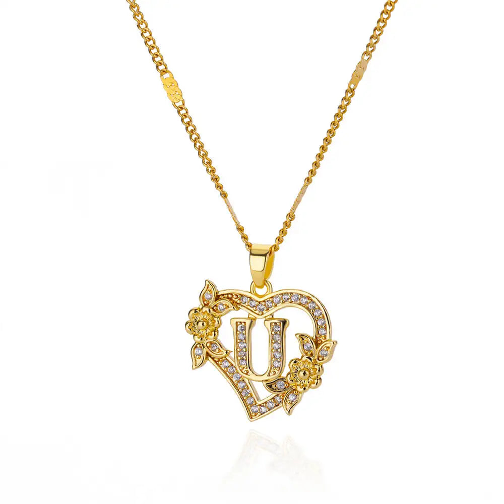 Zircon Flower Heart Initials Necklaces for Women