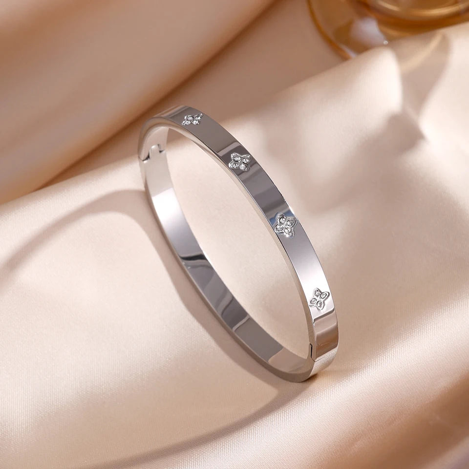 New Sparkling Zirconia Stainless Steel Bracelet Set