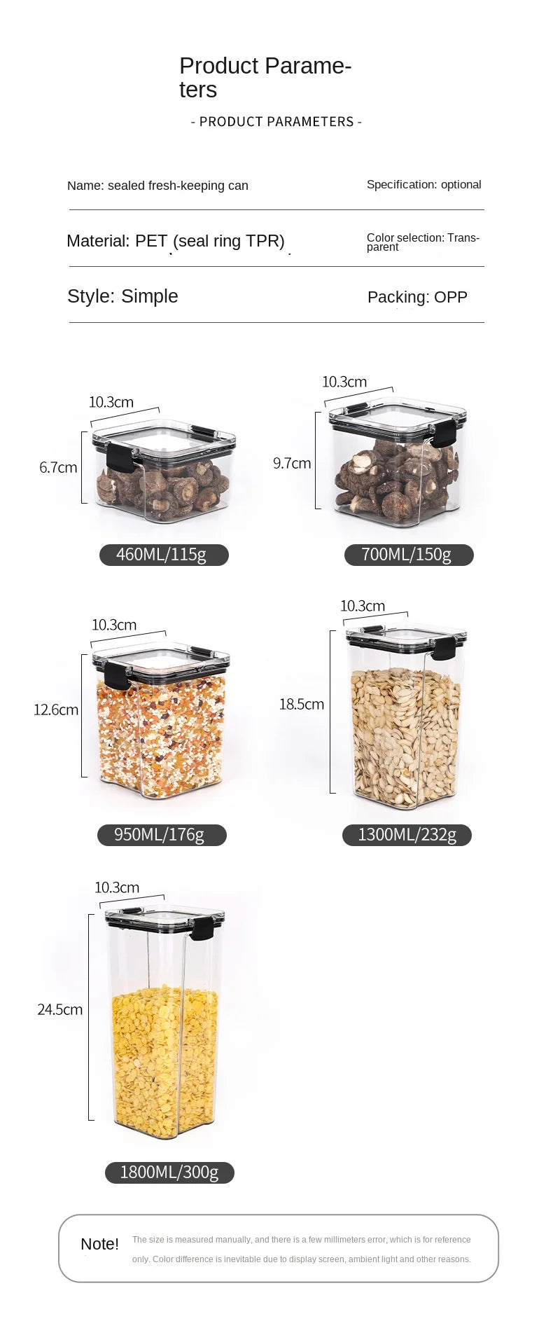 5-Piece Transparent Airtight Food Storage Jar Set