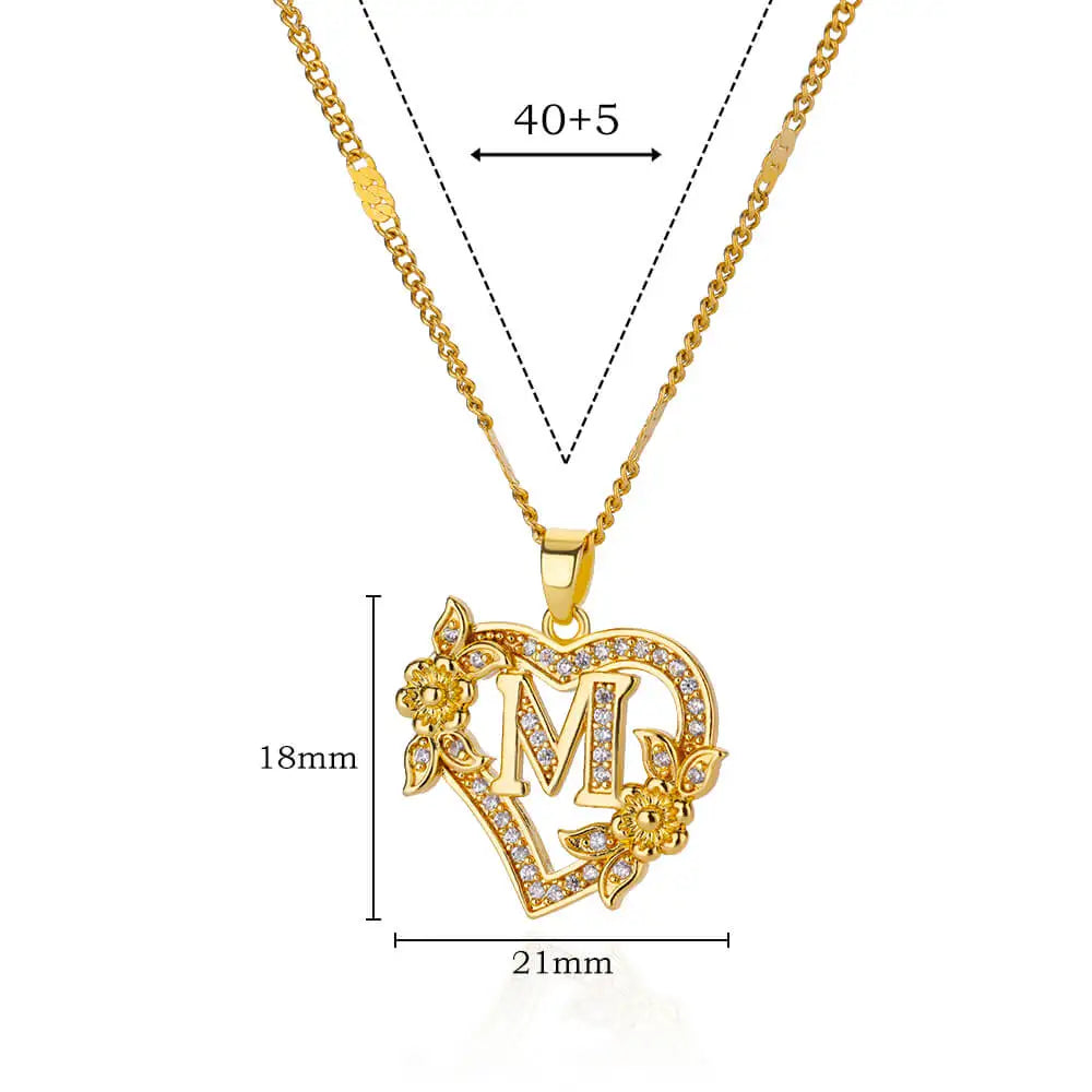 Zircon Flower Heart Initials Necklaces for Women