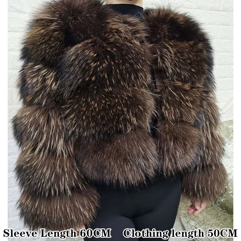 Women Luxury Thick Real Raccoon Fur Coat
