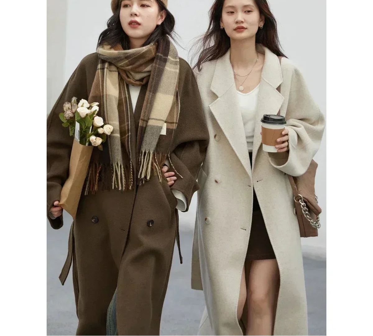 Women Long Double-sided Woolen Coats