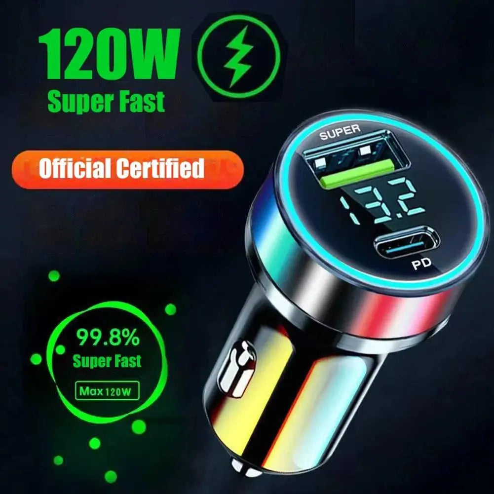 120W USB Car Charger Type C Fast Charging