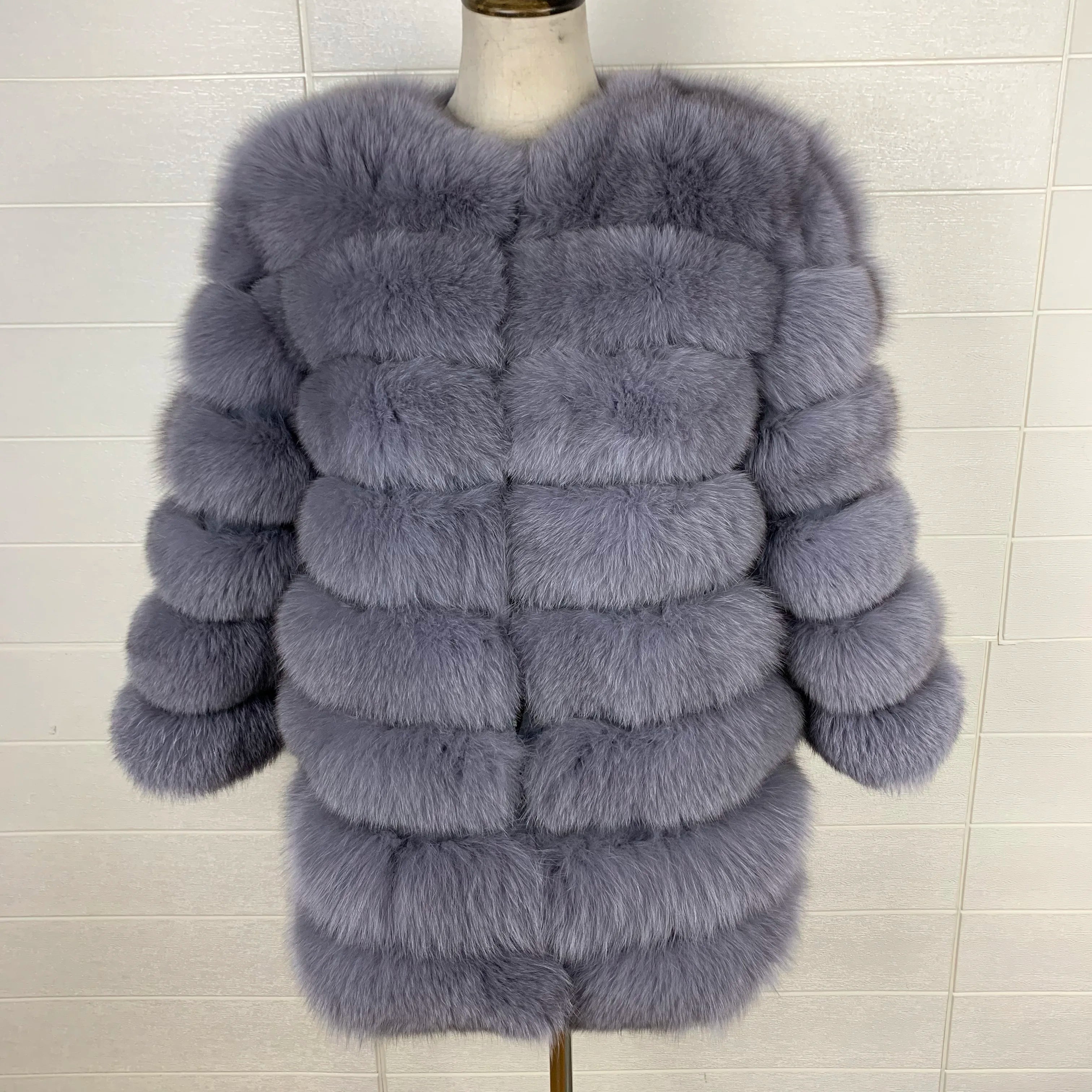 Women Fashion Real Natural Fox Fur Long Coat