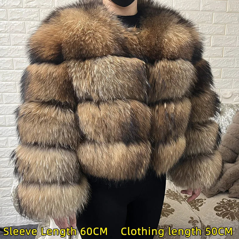 Women Luxury Thick Real Raccoon Fur Coat