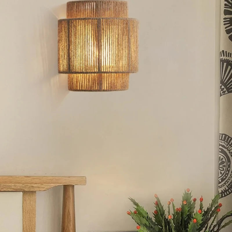 New Retro Rattan Weaving Wall Lamp