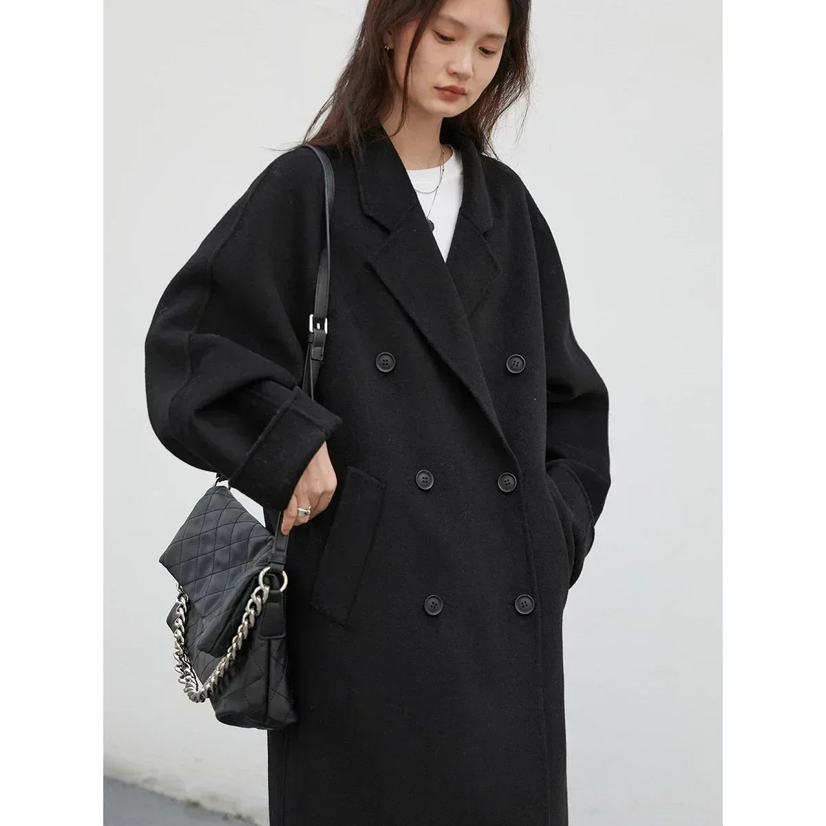 Women Long Double-sided Woolen Coats