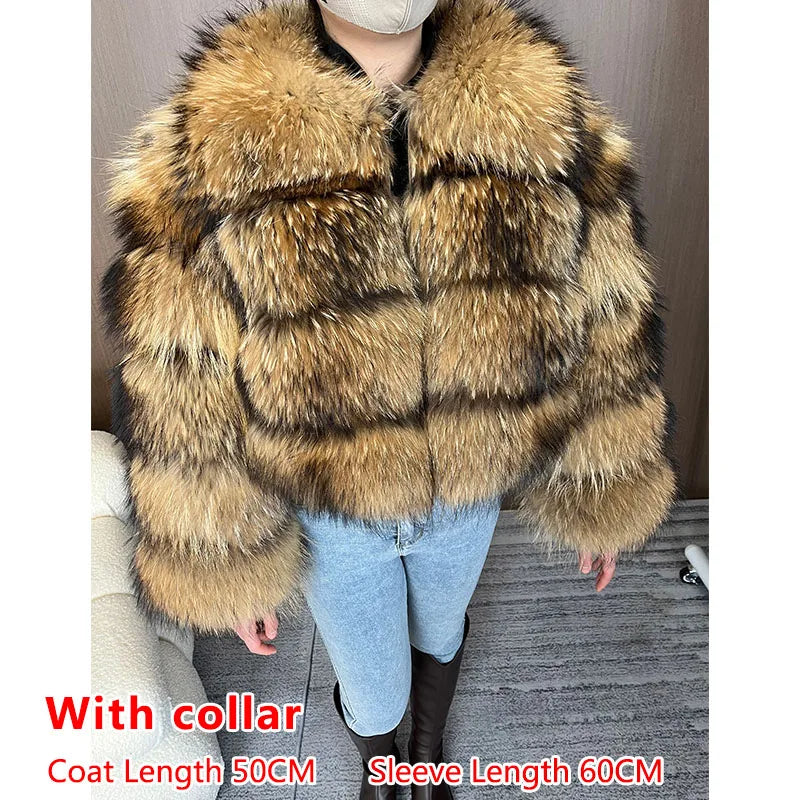 Women Luxury Thick Real Raccoon Fur Coat