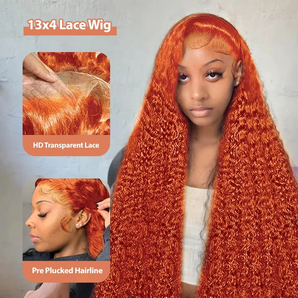 Orange Colored Water Wave 13x6 HD Lace Frontal Human Hair Wig