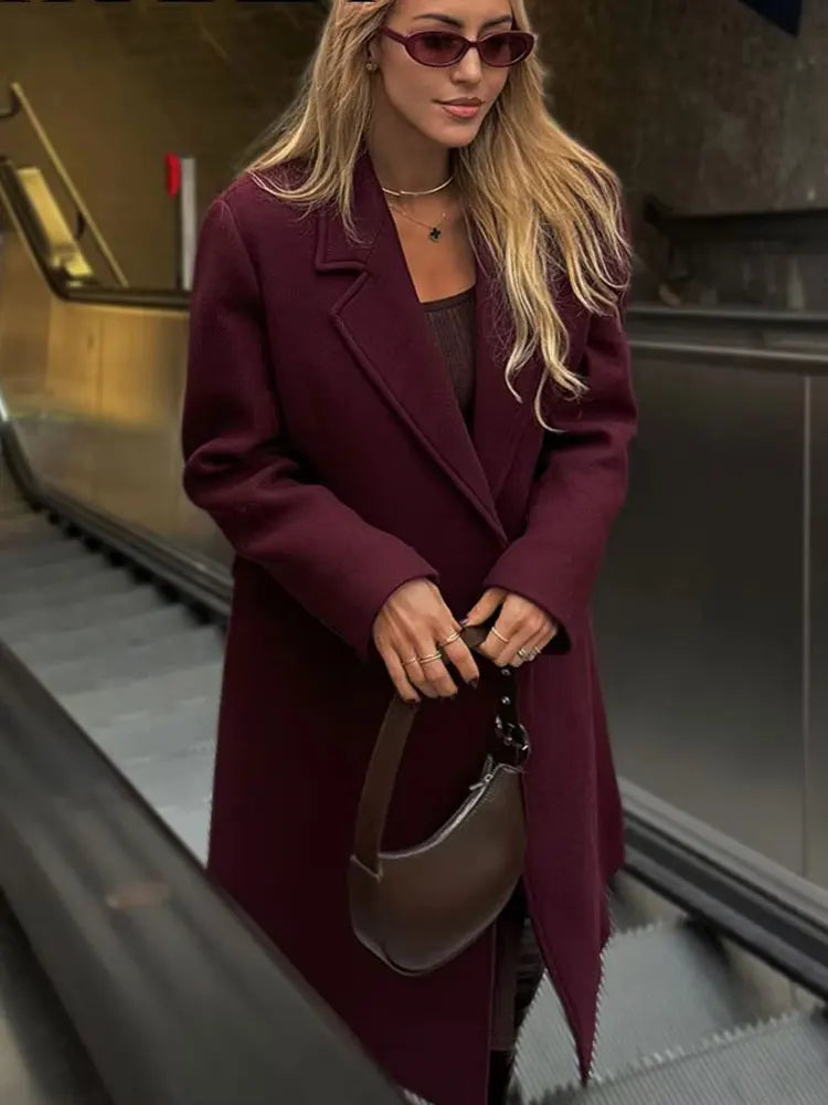 Women Fashion Burgundy Coat