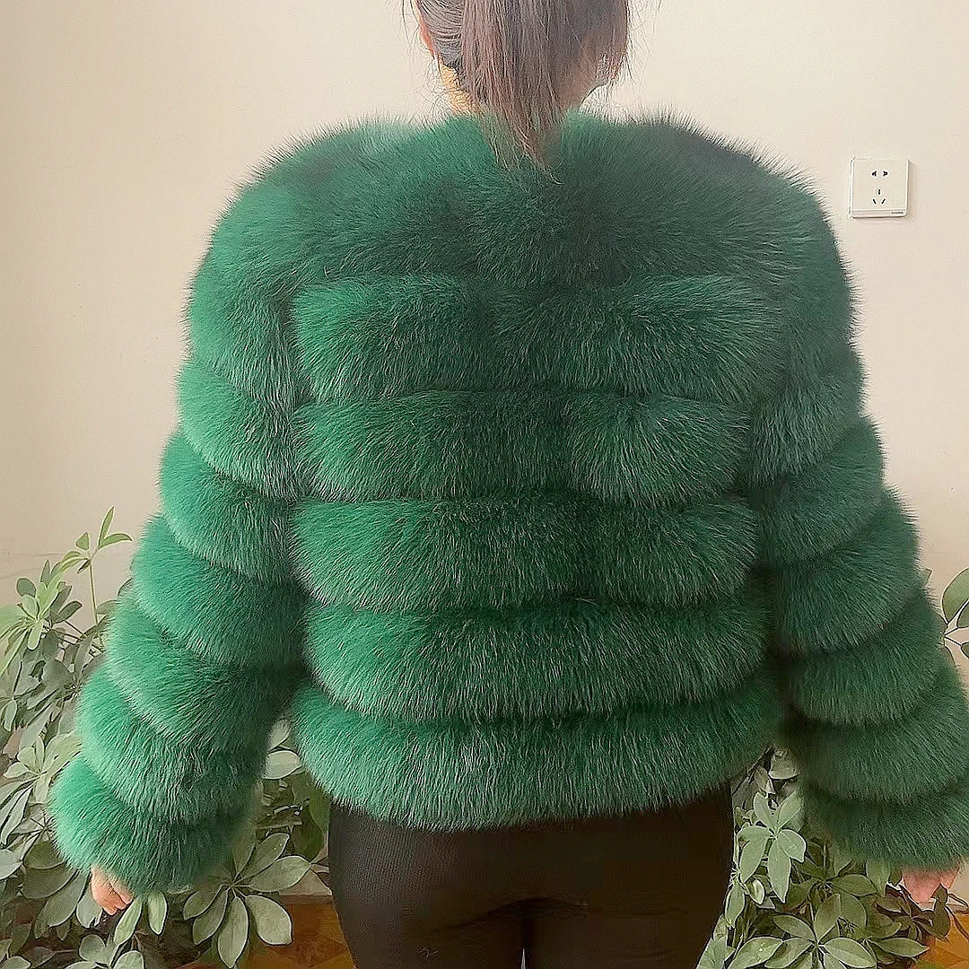 Women natural large wool fox fur coat