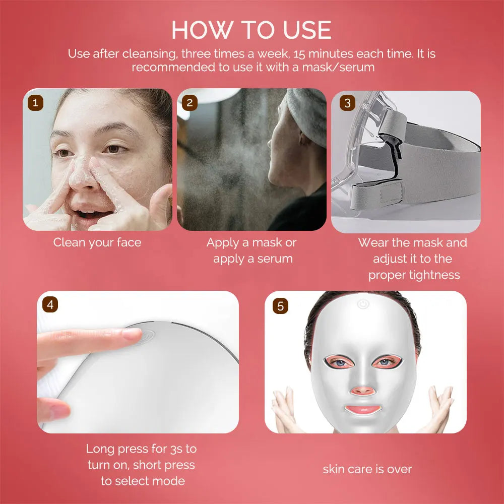 Wireless 7 Colors LED Face Beauty Machine Photon Facial Neck Skin Tighten Rejuvenation Facial Neck Mask