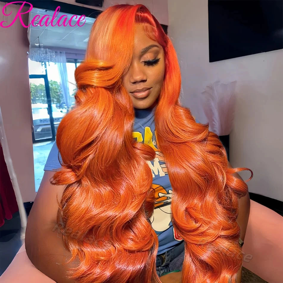 36 Inch Ginger Orange Body Wave Lace Wig