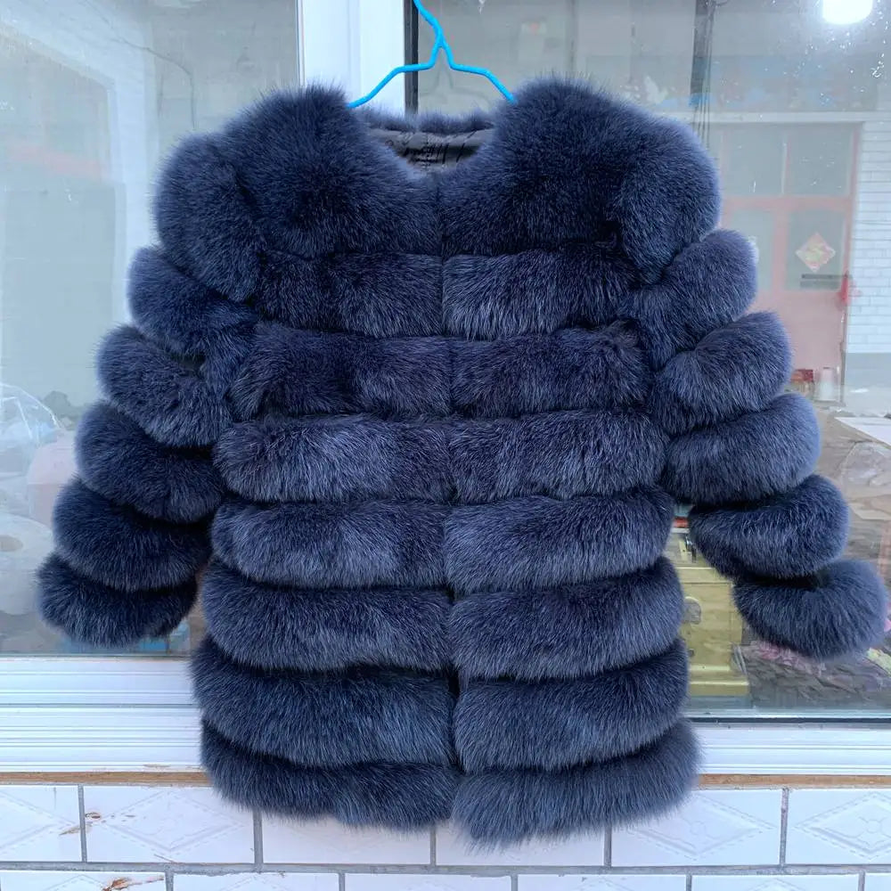Women Fashion Real Natural Fox Fur Long Coat