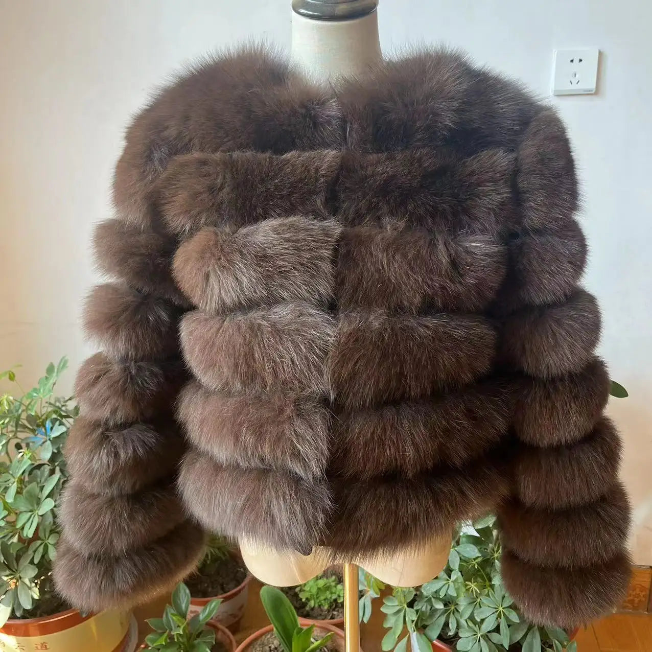 Women natural large wool fox fur coat