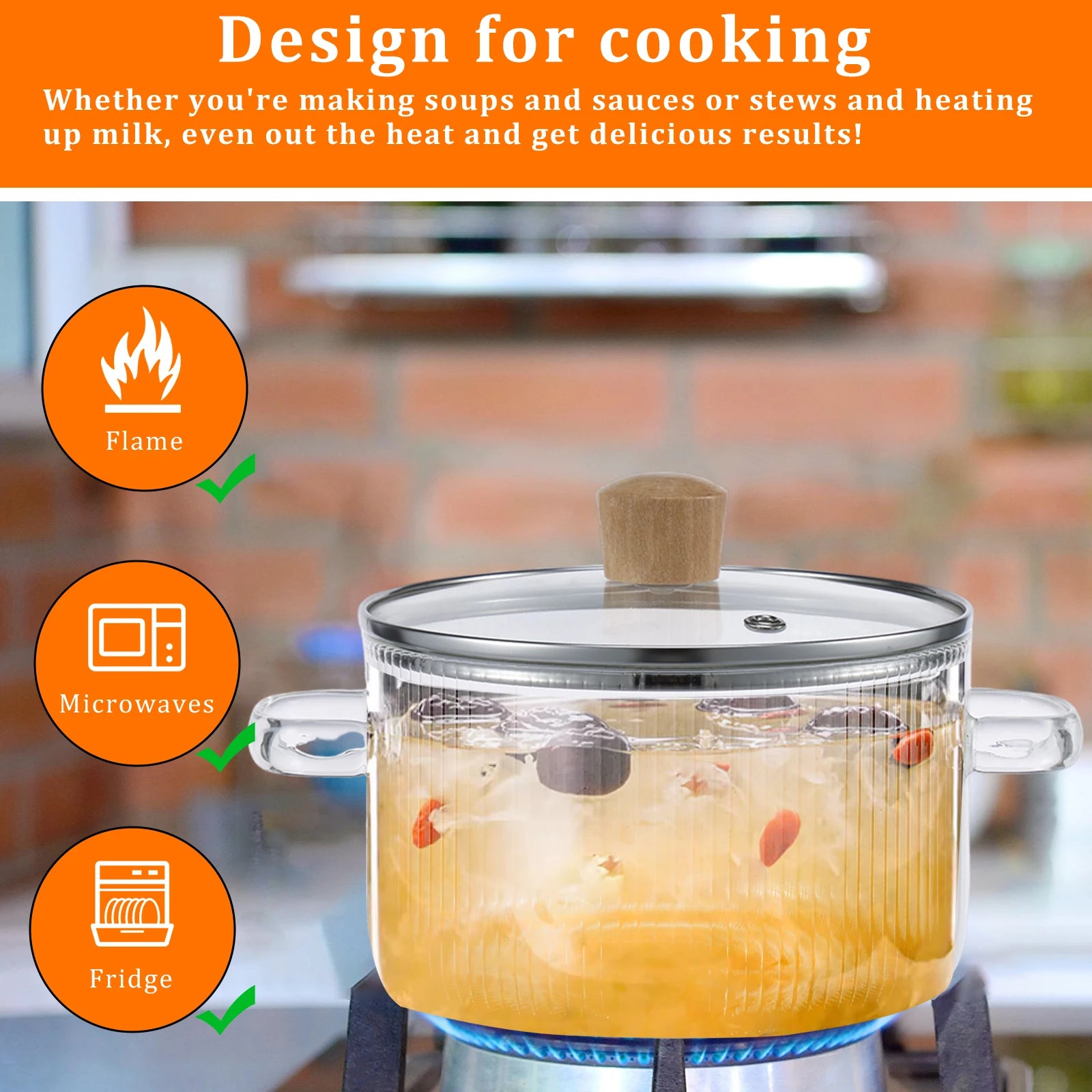 1.6L Heat Resistant Glass Soup Pot