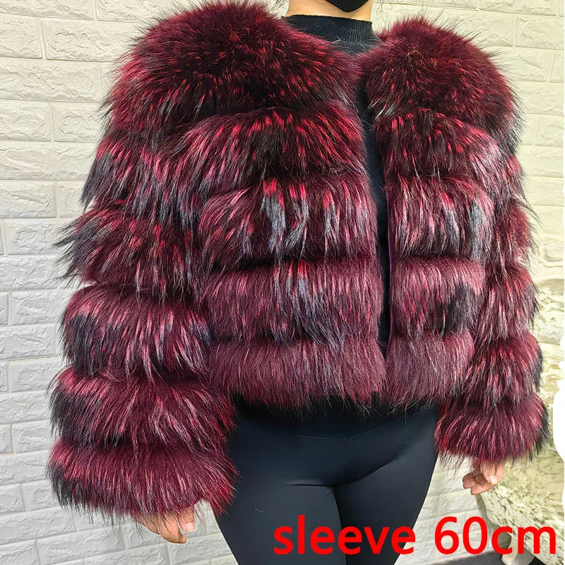 Women Luxury Thick Real Raccoon Fur Coat