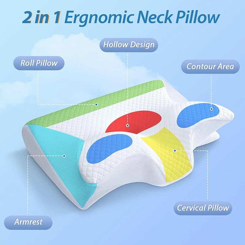 2-in-1 Ergonomic Memory Foam Cervical Pillow for Neck Pain Relief (Orthopedic Contour)
