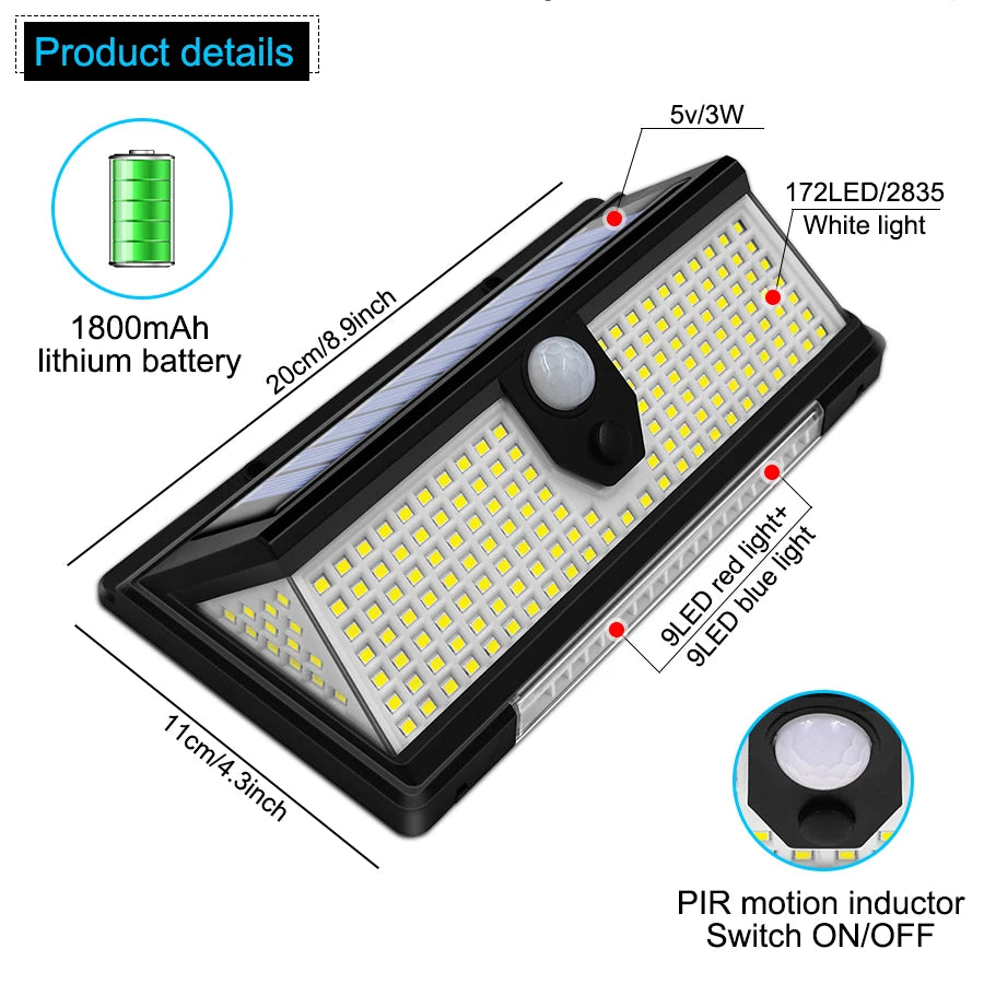 190LED Solar Motion Sensor Wall Lamp