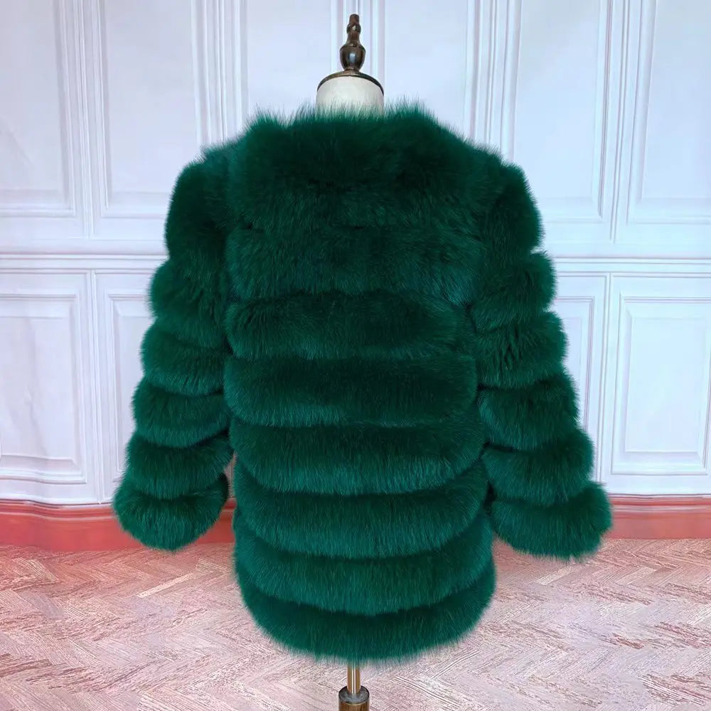 Women Fashion Real Natural Fox Fur Long Coat