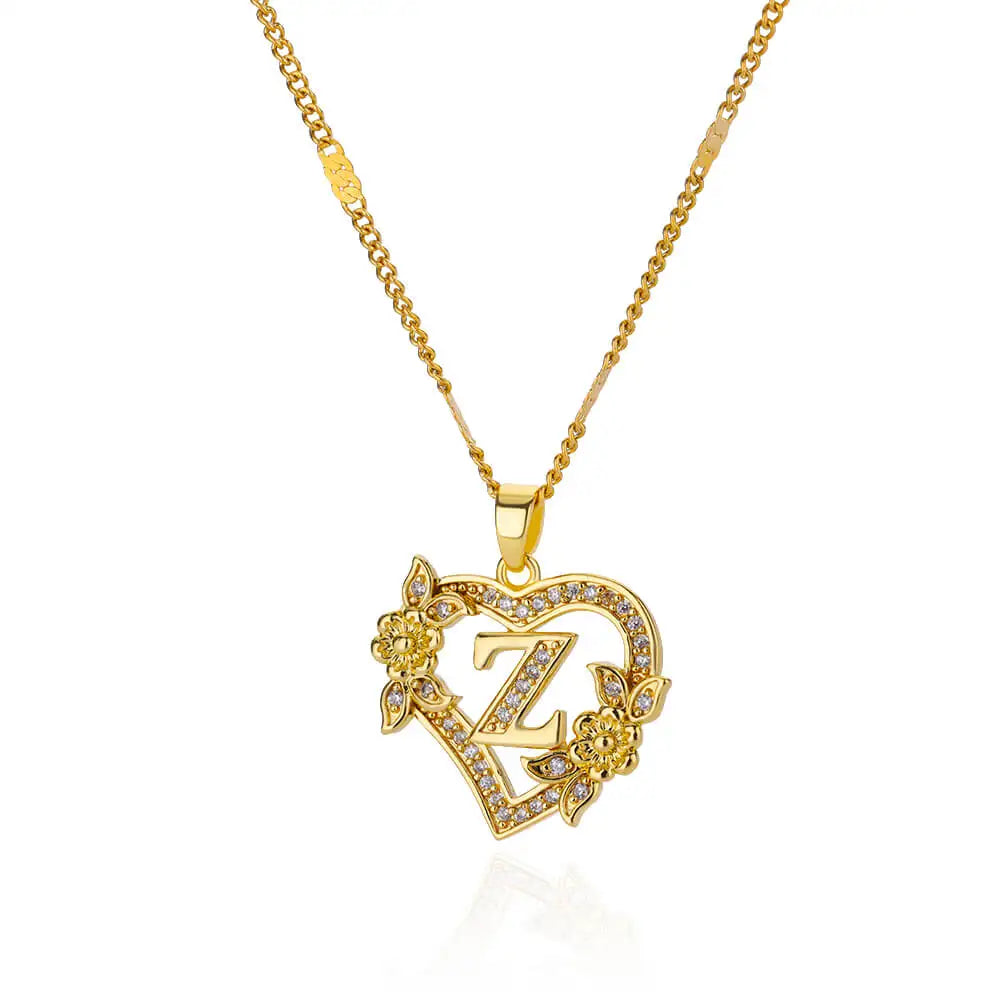 Zircon Flower Heart Initials Necklaces for Women