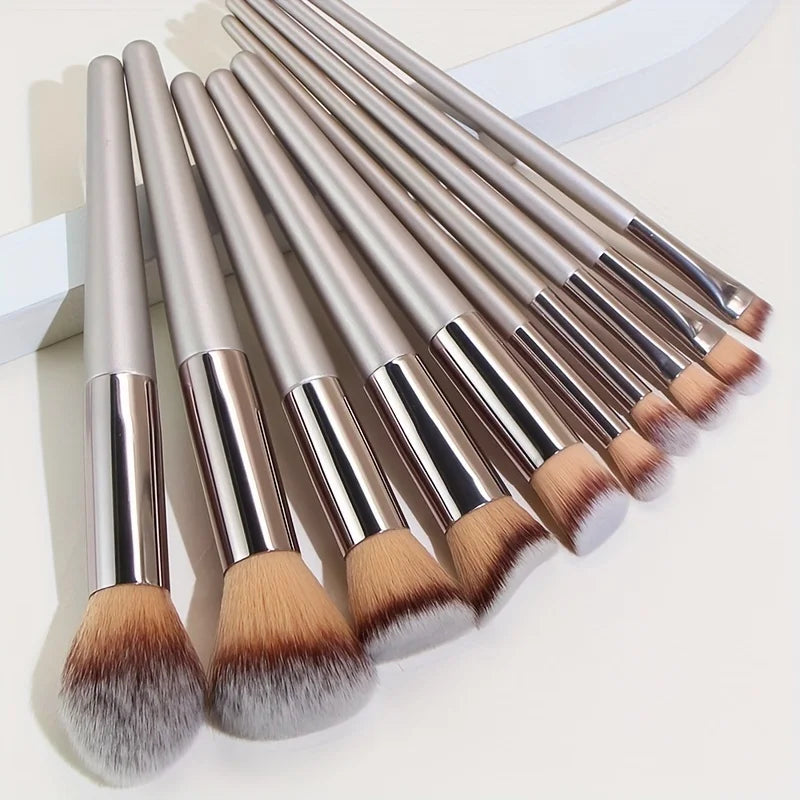 10 Pcs Champagne Gold Makeup Brushes